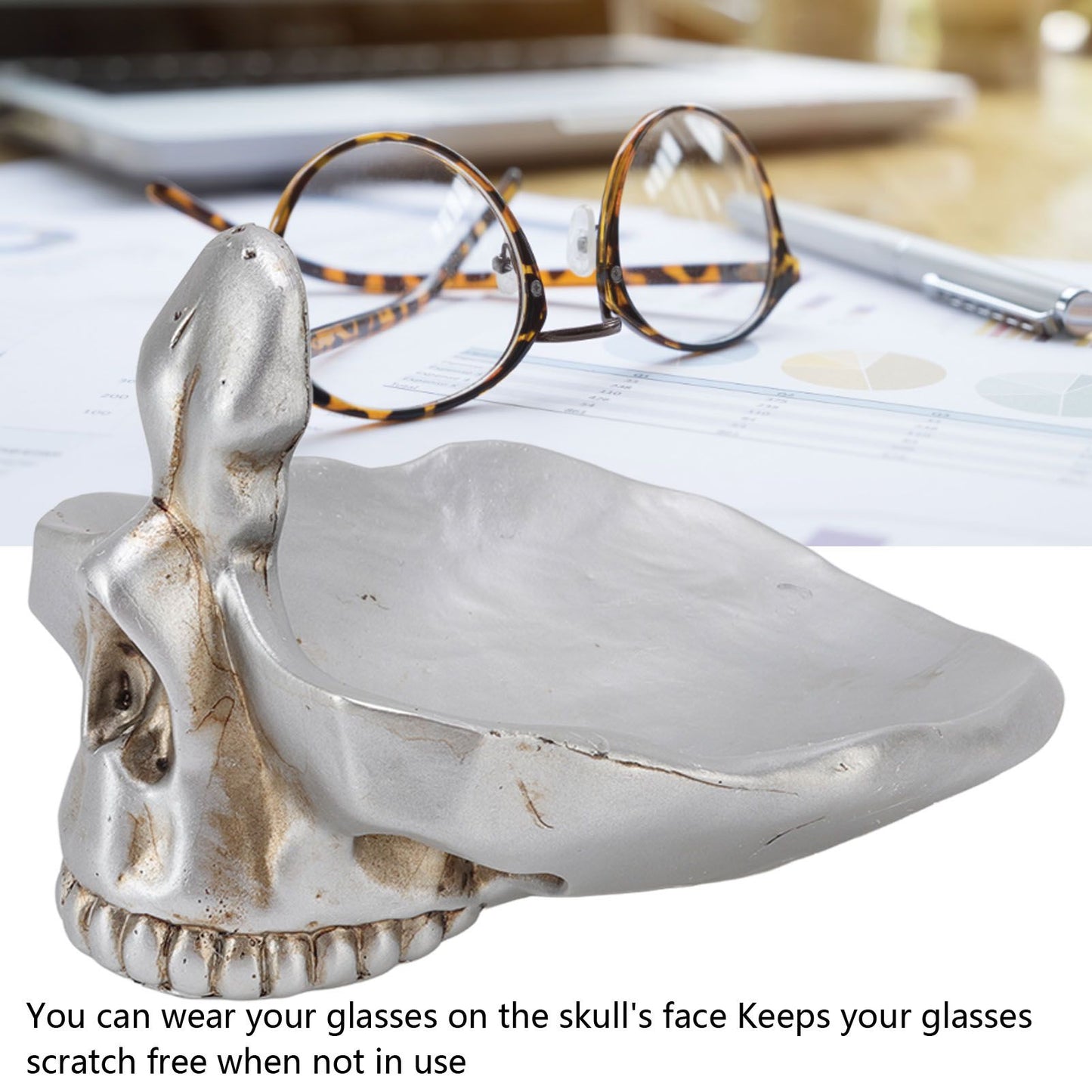 Skull Glasses Stand Decorative Synthetic Resin Statue Eyeglasses Display Holder for Home Office V1294-YM3117220234111-0421