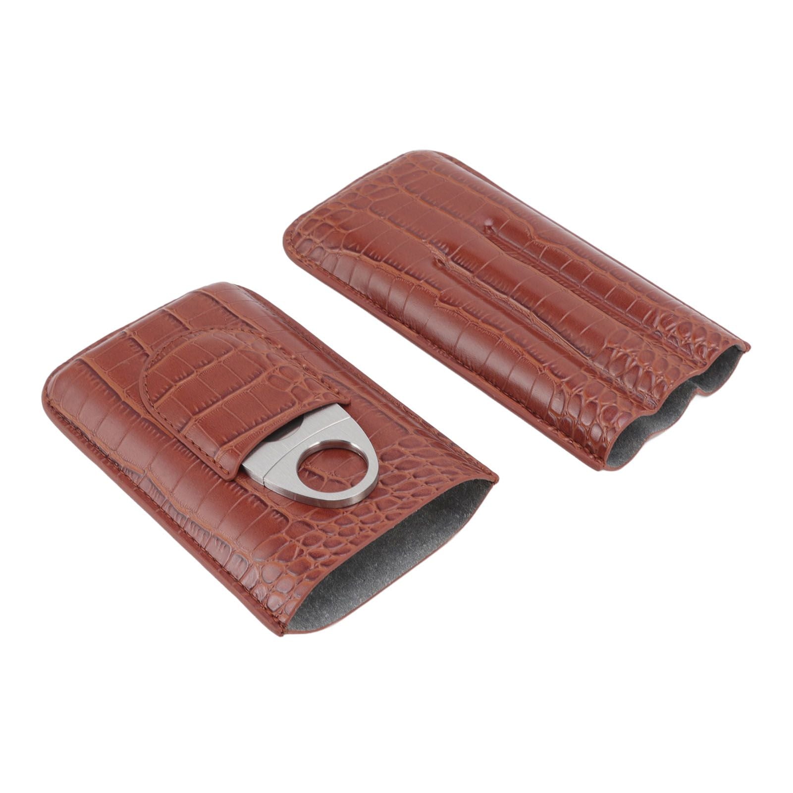 3 Finger Cigar Case High Grade Leather Travel Portable Cigar Holder with Cutter Coffee V1294-YM3117220234611-0421