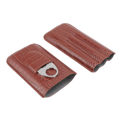3 Finger Cigar Case High Grade Leather Travel Portable Cigar Holder with Cutter Coffee V1294-YM3117220234611-0421