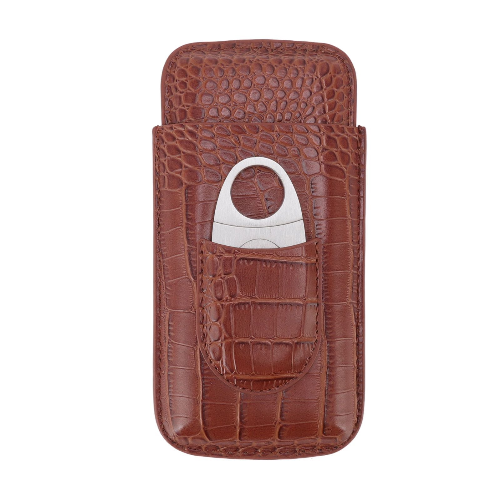 3 Finger Cigar Case High Grade Leather Travel Portable Cigar Holder with Cutter Coffee V1294-YM3117220234611-0421
