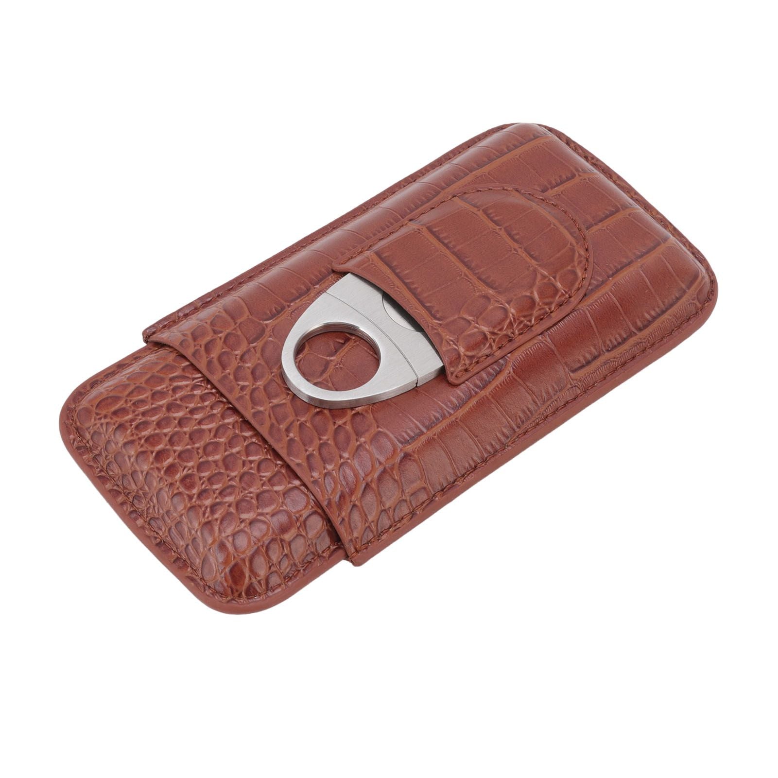 3 Finger Cigar Case High Grade Leather Travel Portable Cigar Holder with Cutter Coffee V1294-YM3117220234611-0421