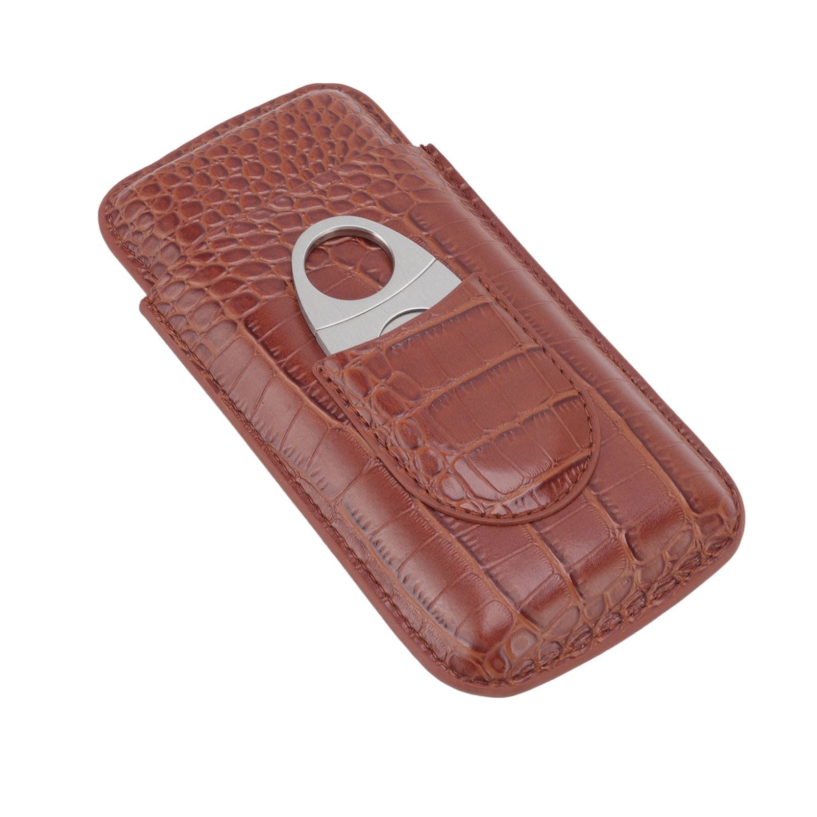 3 Finger Cigar Case High Grade Leather Travel Portable Cigar Holder with Cutter Coffee V1294-YM3117220234611-0421