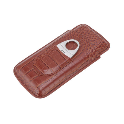 3 Finger Cigar Case High Grade Leather Travel Portable Cigar Holder with Cutter Coffee V1294-YM3117220234611-0421