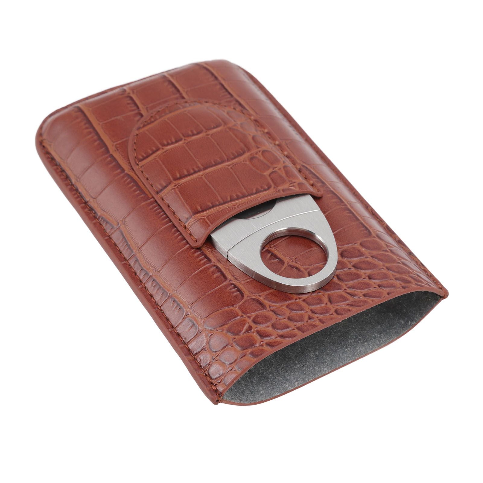 3 Finger Cigar Case High Grade Leather Travel Portable Cigar Holder with Cutter Coffee V1294-YM3117220234611-0421