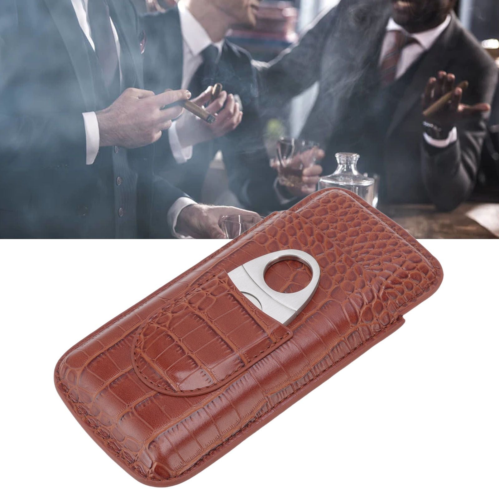 3 Finger Cigar Case High Grade Leather Travel Portable Cigar Holder with Cutter Coffee V1294-YM3117220234611-0421
