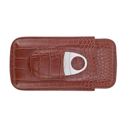 3 Finger Cigar Case High Grade Leather Travel Portable Cigar Holder with Cutter Coffee V1294-YM3117220234611-0421