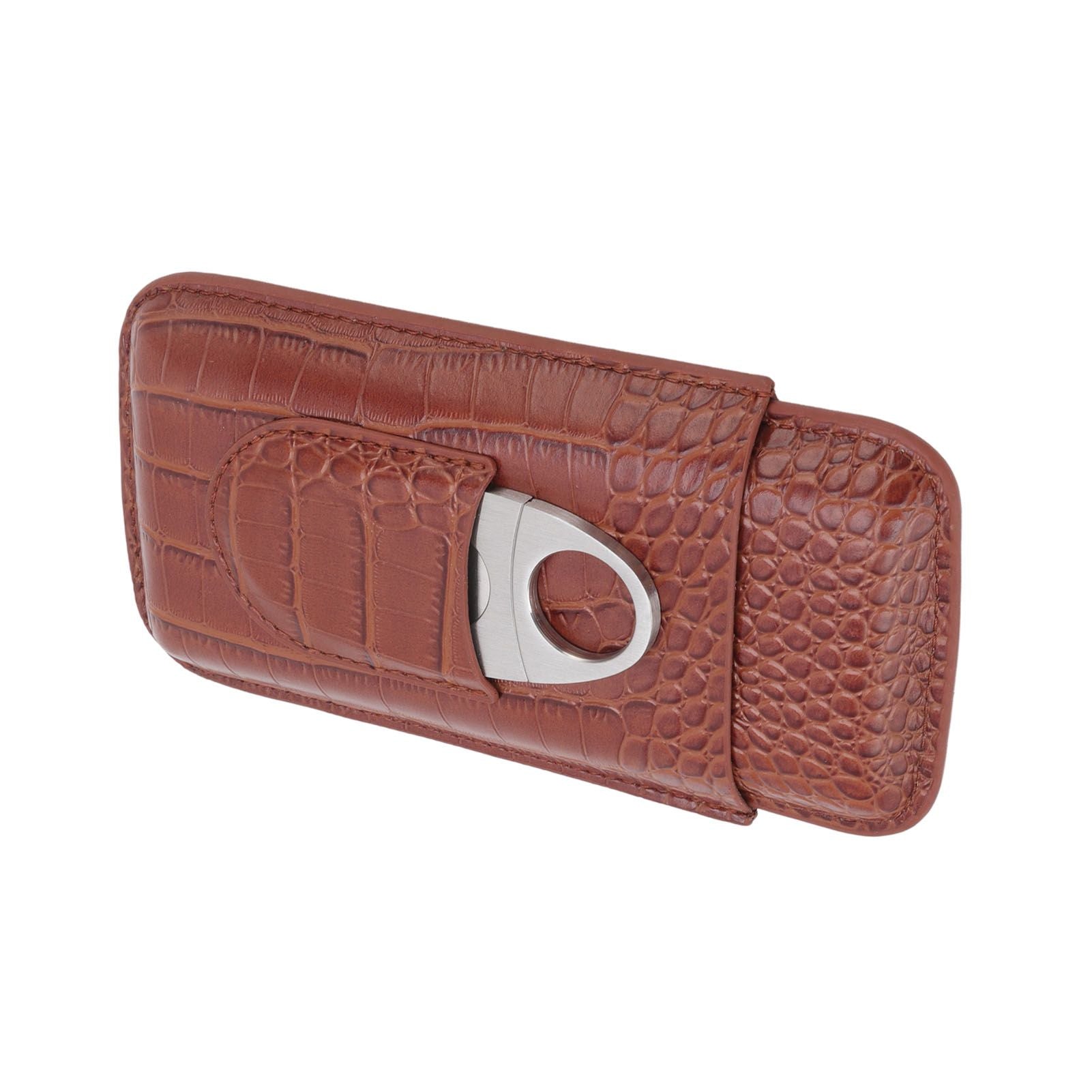 3 Finger Cigar Case High Grade Leather Travel Portable Cigar Holder with Cutter Coffee V1294-YM3117220234611-0421