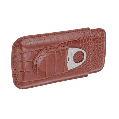 3 Finger Cigar Case High Grade Leather Travel Portable Cigar Holder with Cutter Coffee V1294-YM3117220234611-0421