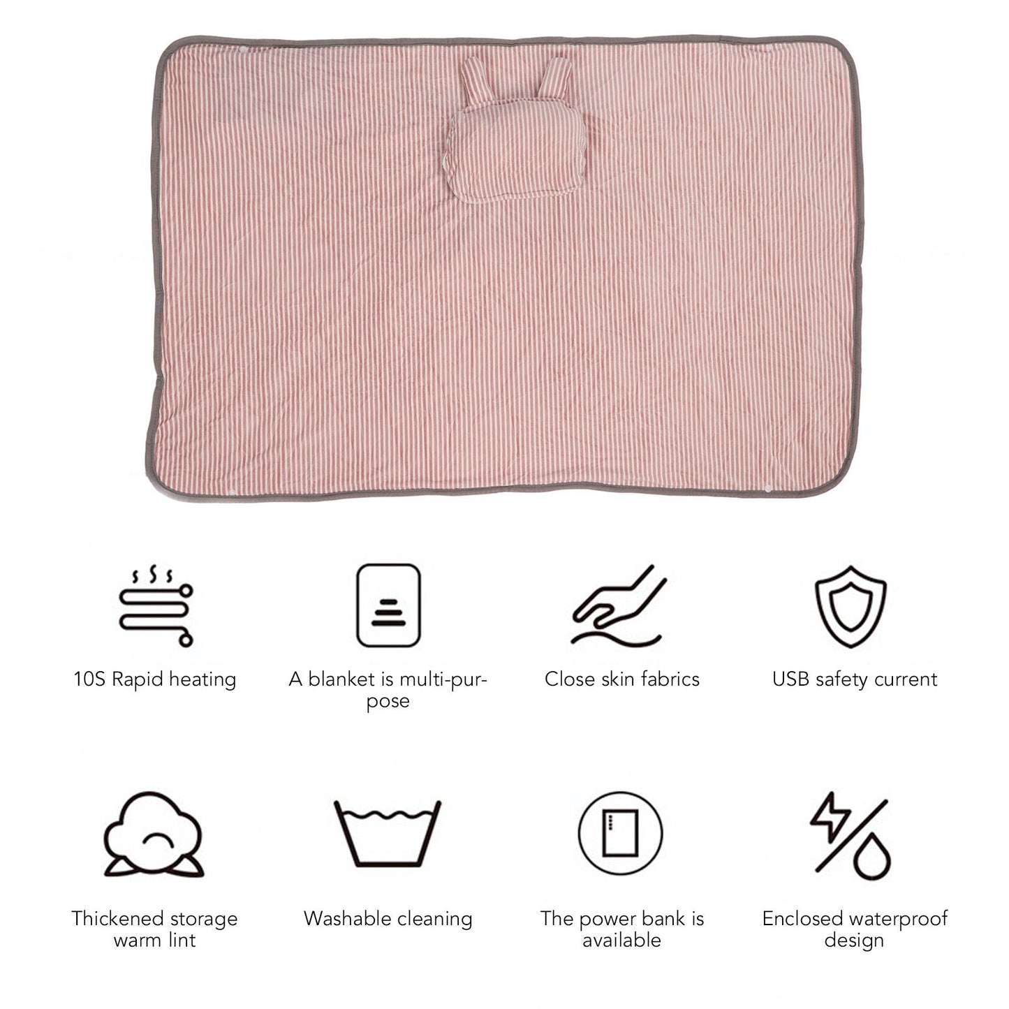 Heating Blanket Electric Warming Soft Washable Heating Shawl Wrap for Shoulder Neck Office Pink Bunny V1294-YM3117220235411-0421