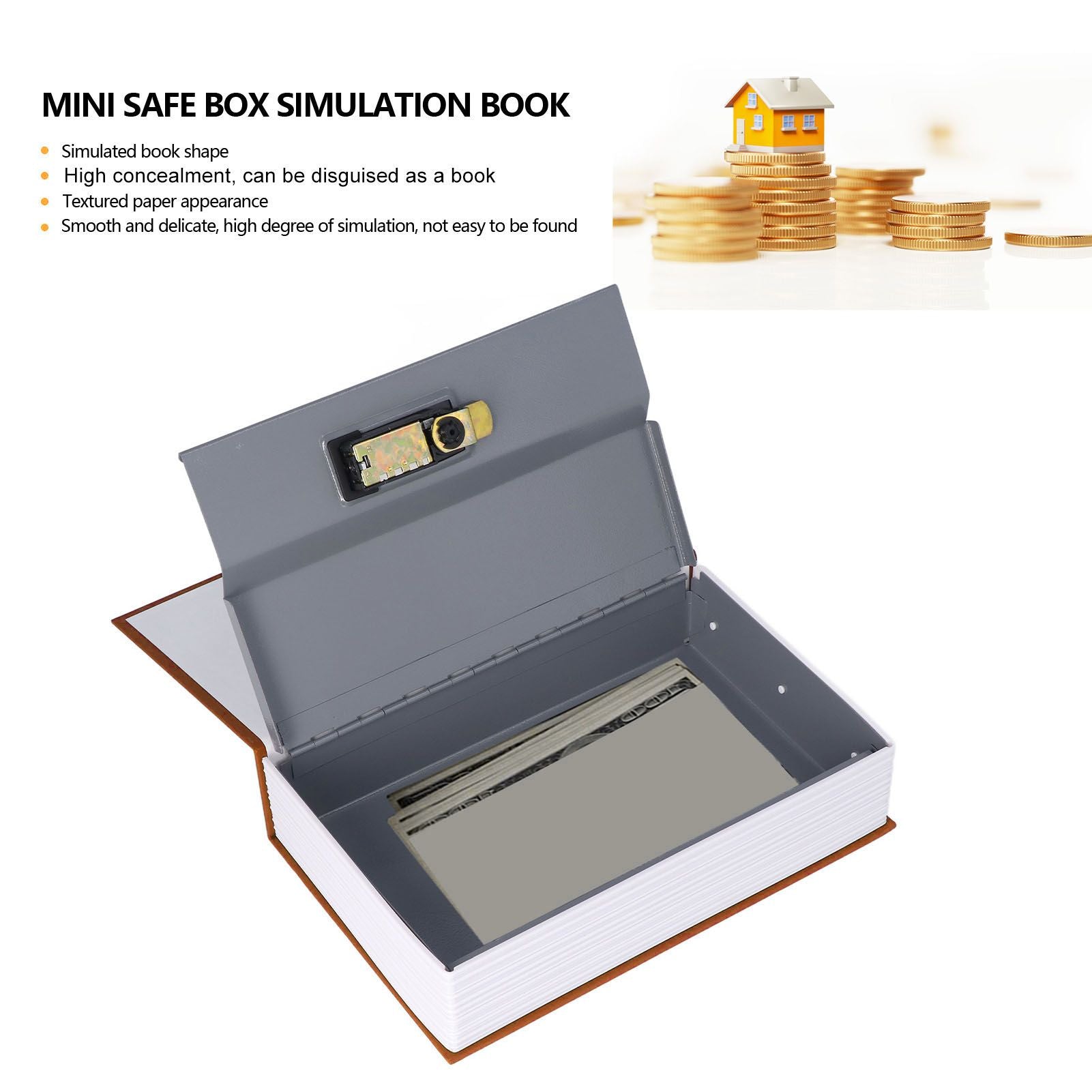 Book Safe Small Diversion Book Safe Storage Lock Box Money Coins Cards Hiding Box with Combination Lock Brown V1294-YM3117220236012-0421
