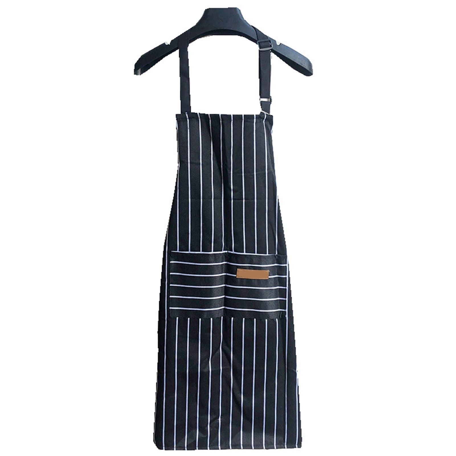 2 Pcs Kitchen Cooking Apron with 2 Pockets Adjustable Bib Chef Apron for Men Women Black Strip V1294-YM3117220239712-0421