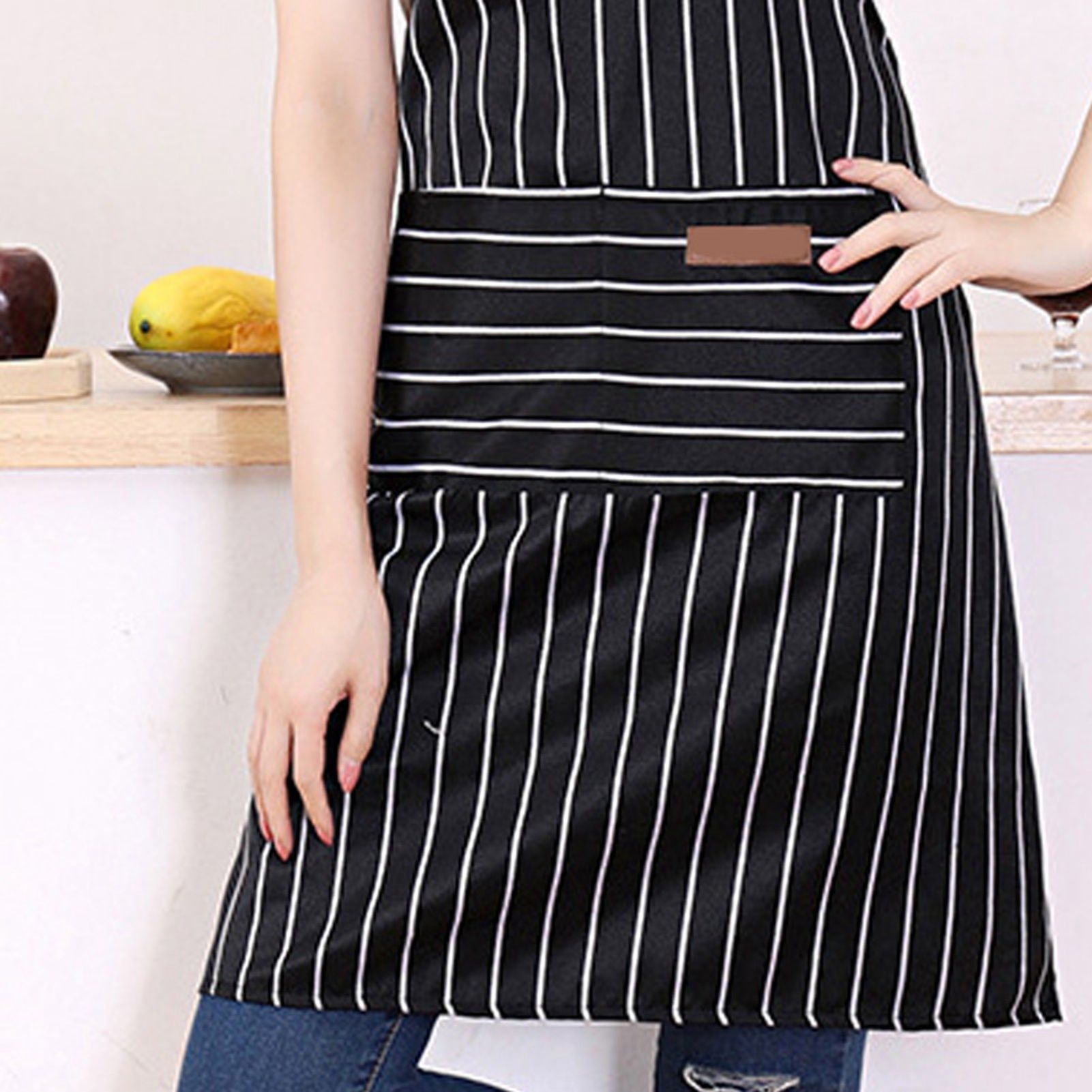 2 Pcs Kitchen Cooking Apron with 2 Pockets Adjustable Bib Chef Apron for Men Women Black Strip V1294-YM3117220239712-0421