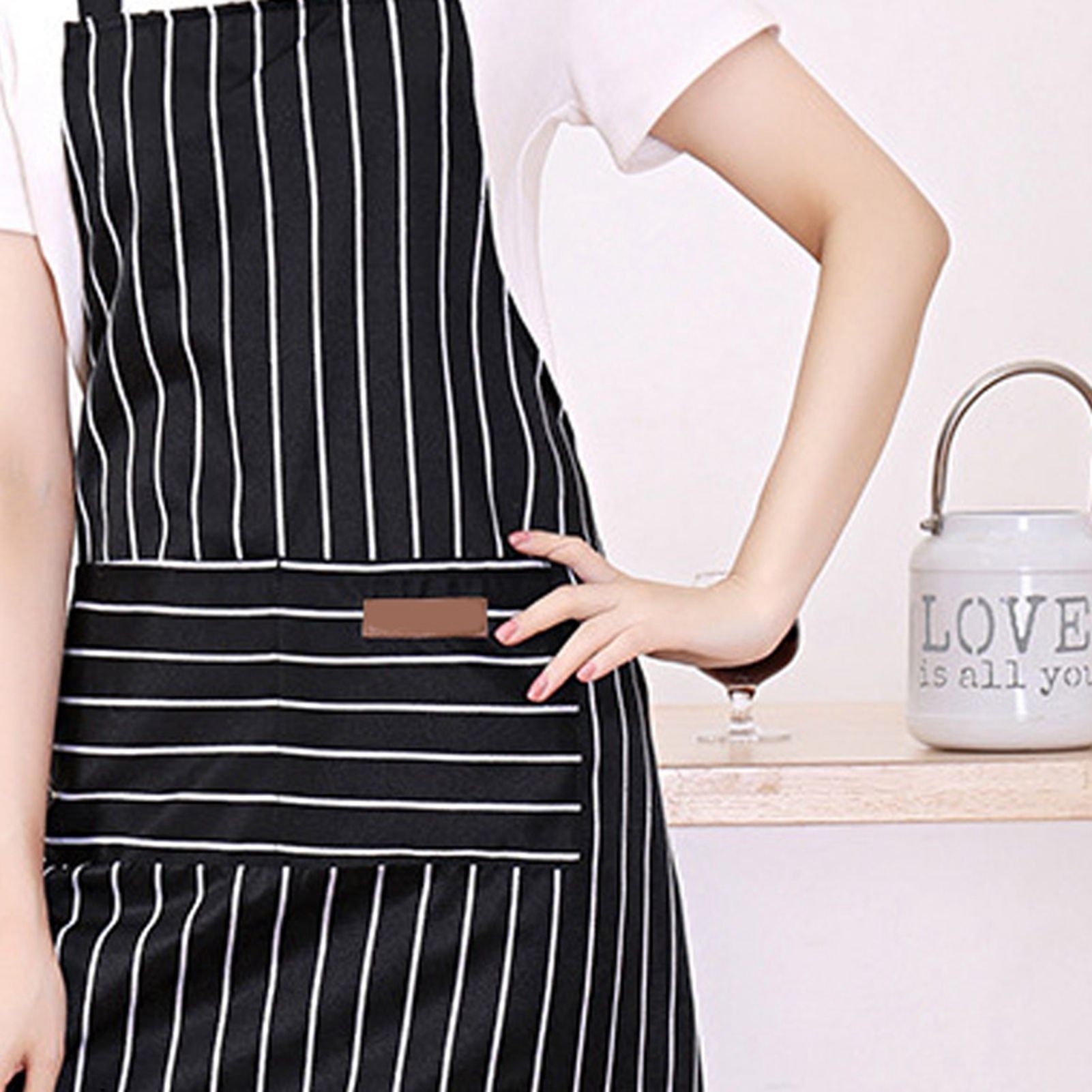 2 Pcs Kitchen Cooking Apron with 2 Pockets Adjustable Bib Chef Apron for Men Women Black Strip V1294-YM3117220239712-0421