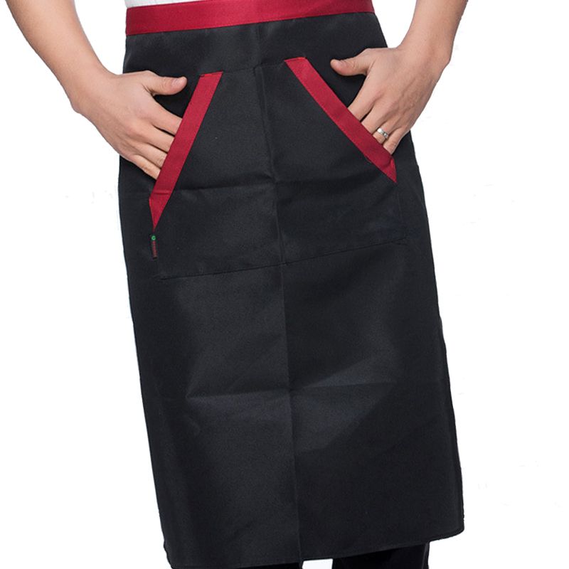 2pcs Chef Waist Apron Soft Moisture Absorbent Breathable Polyester Men's Half Apron with Pockets for Hotel V1294-YM3117220240011-0421