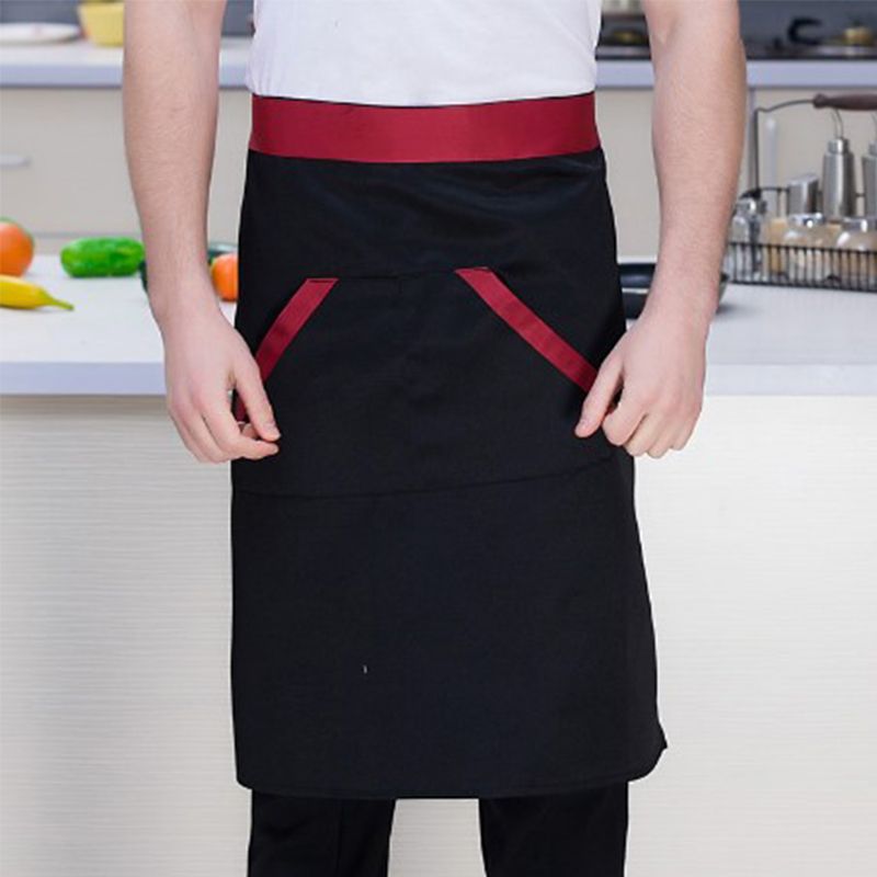 2pcs Chef Waist Apron Soft Moisture Absorbent Breathable Polyester Men's Half Apron with Pockets for Hotel V1294-YM3117220240011-0421