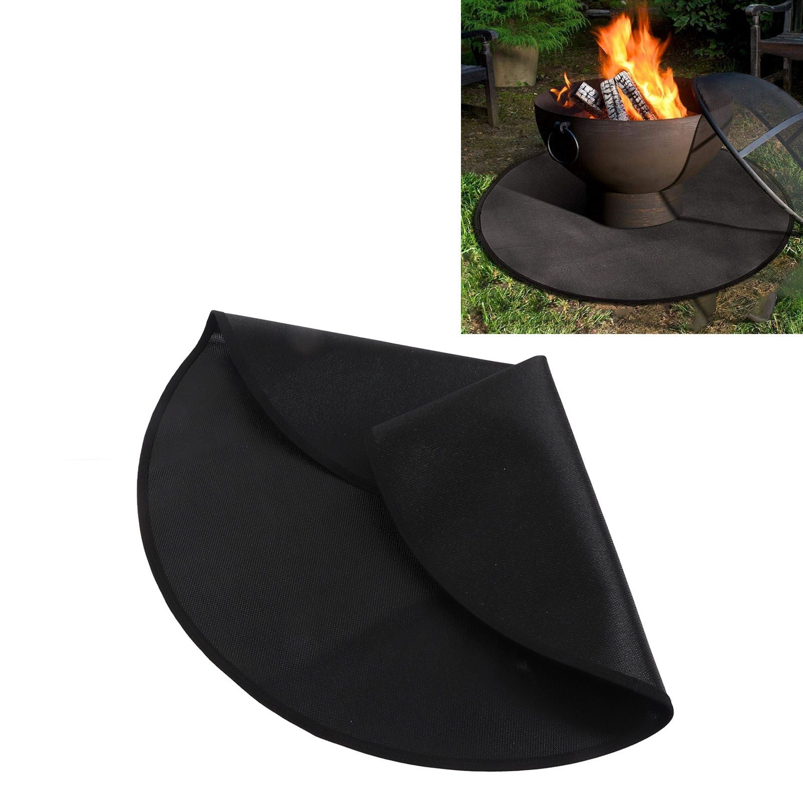 Grill Mat Fireproof High Temperature Resistance Washable Reusable Round BBQ Mat Black 24in / 60cm Dia V1294-YM3117220240711-0421