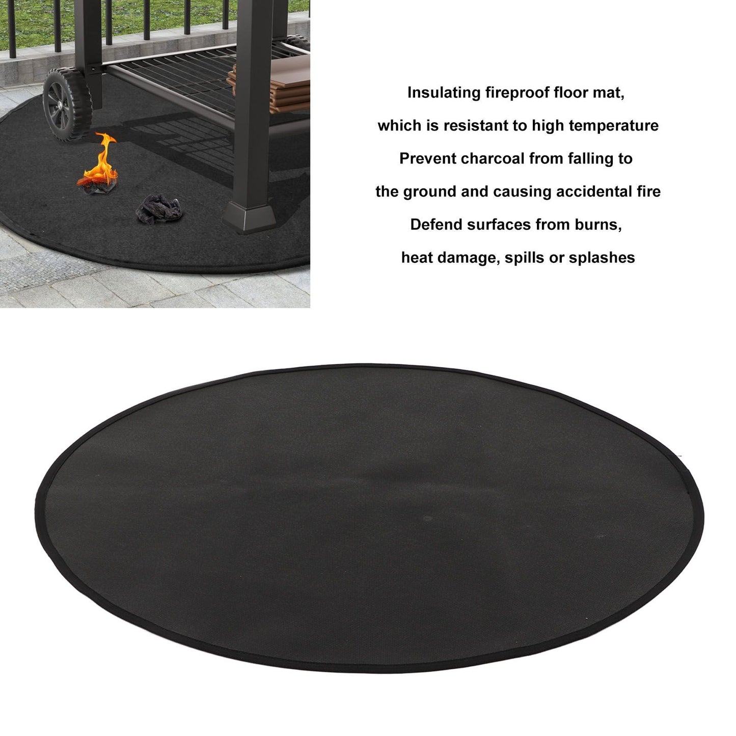Grill Mat Fireproof High Temperature Resistance Washable Reusable Round BBQ Mat Black 32in / 82cm Dia V1294-YM3117220240712-0421