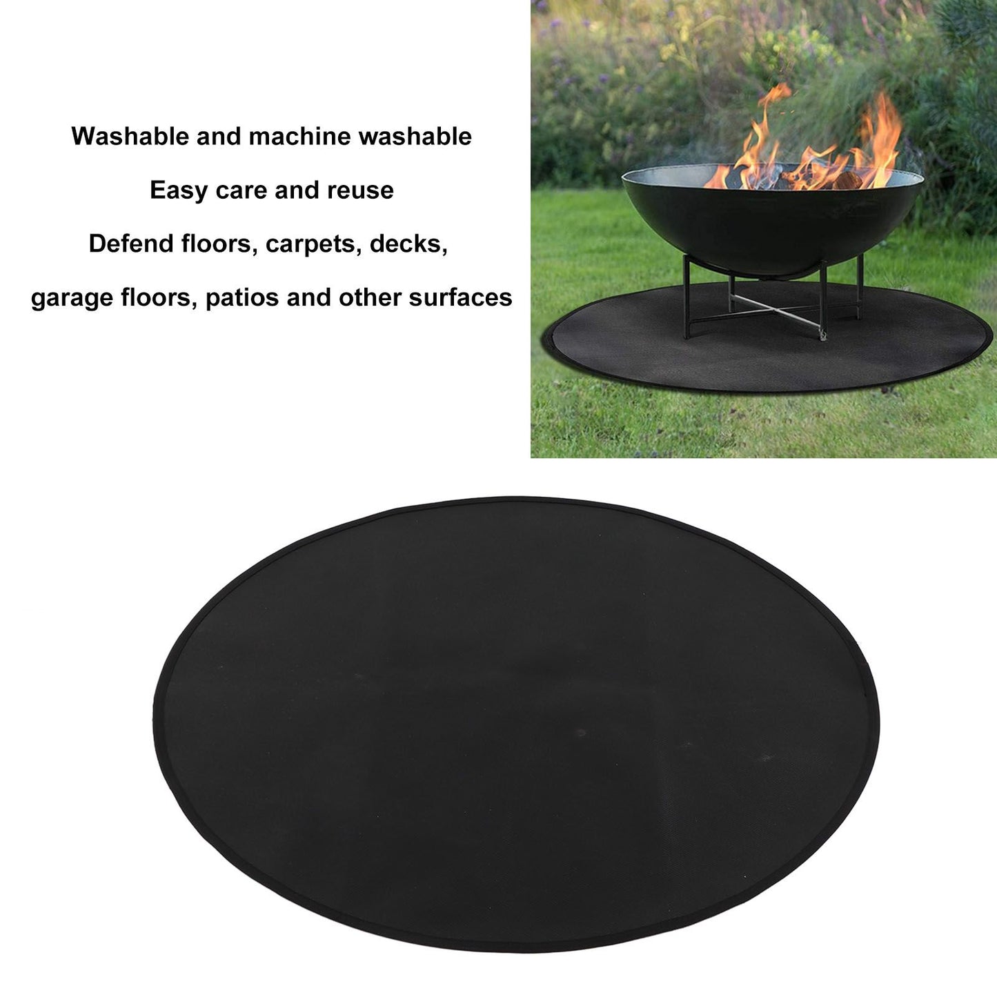 Grill Mat Fireproof High Temperature Resistance Washable Reusable Round BBQ Mat Black 32in / 82cm Dia V1294-YM3117220240712-0421
