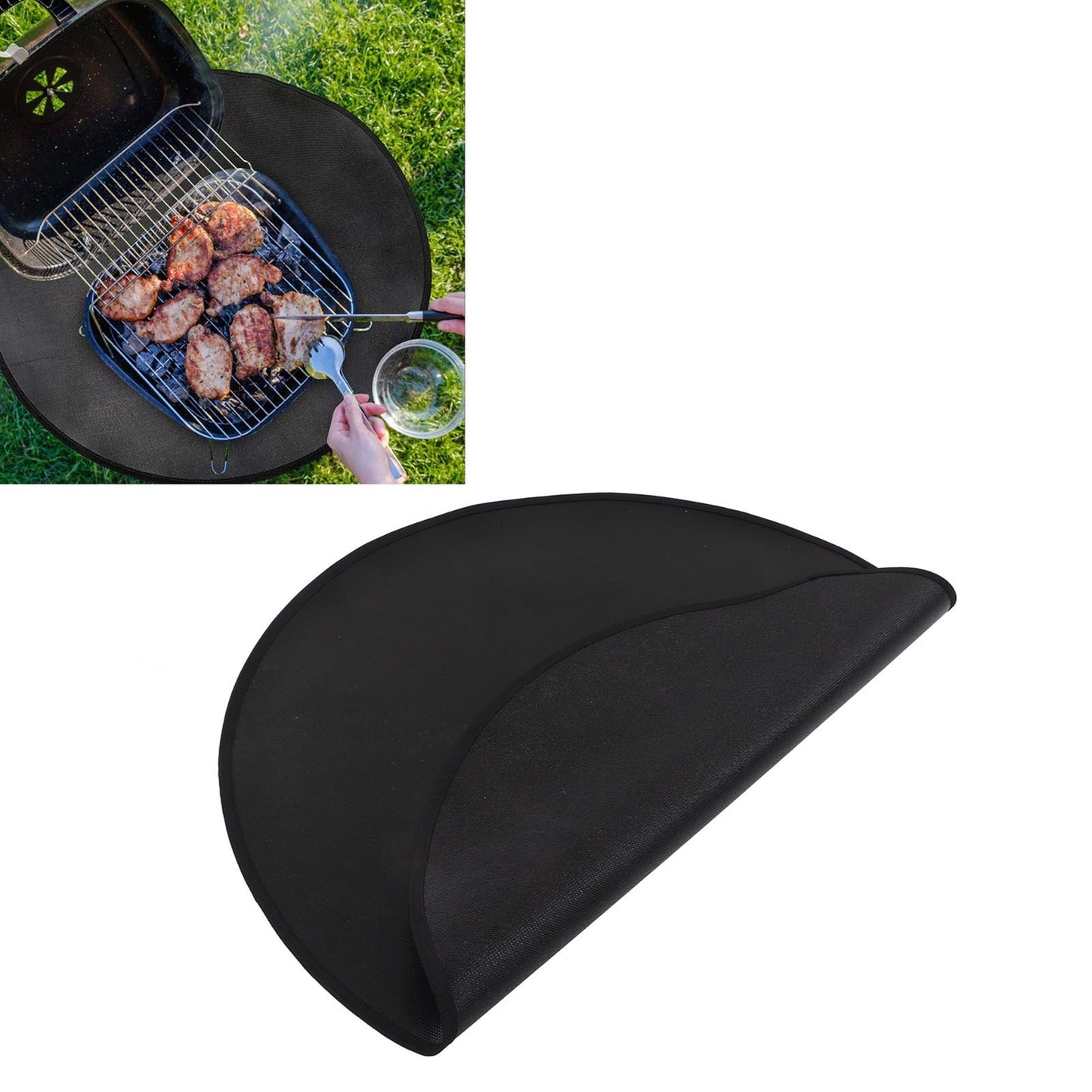 Grill Mat Fireproof High Temperature Resistance Washable Reusable Round BBQ Mat Black 36in / 92cm Dia V1294-YM3117220240713-0421