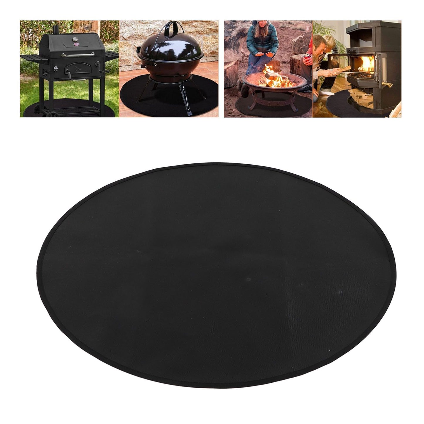 Grill Mat Fireproof High Temperature Resistance Washable Reusable Round BBQ Mat Black 36in / 92cm Dia V1294-YM3117220240713-0421