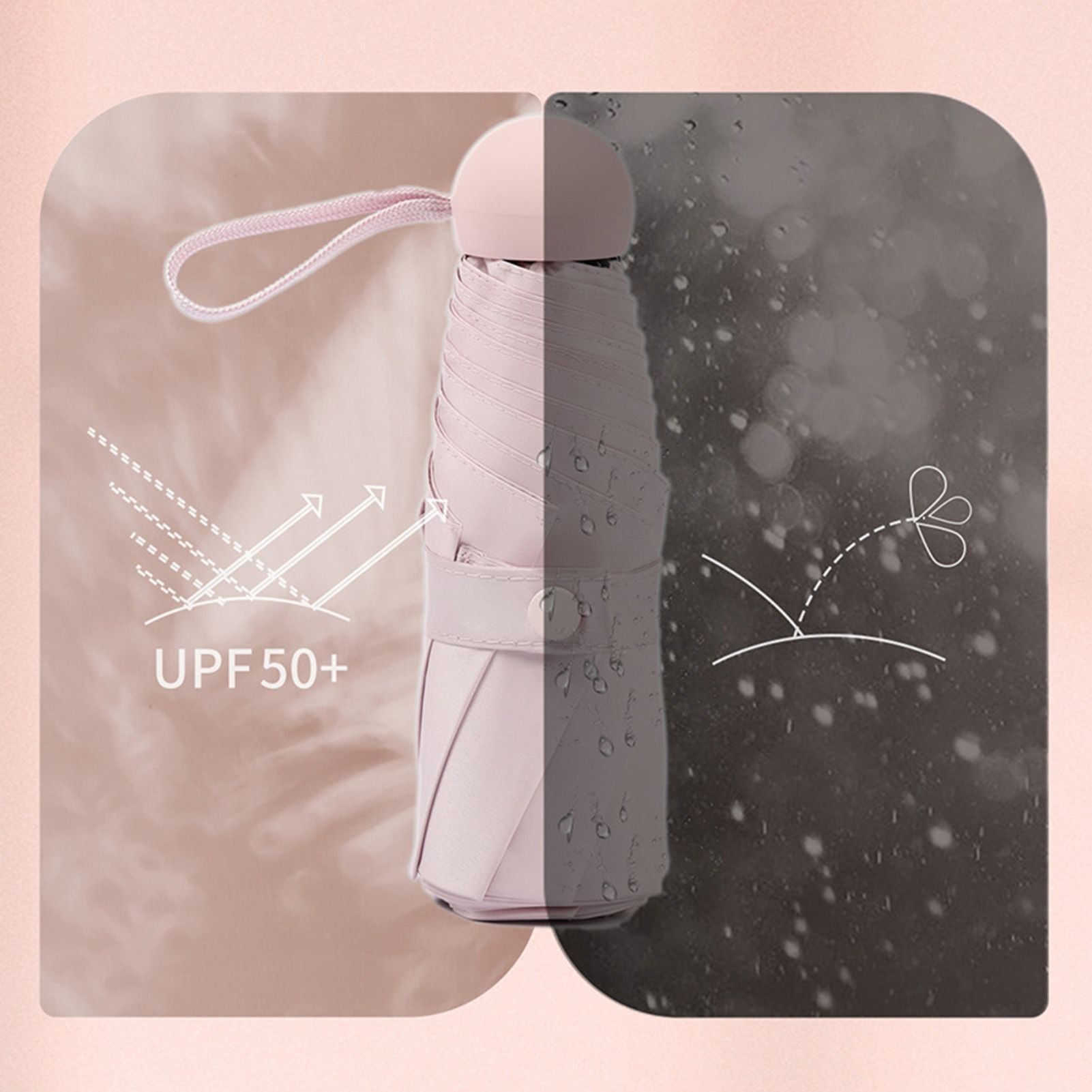 Capsule Umbrella Mini Pocket UV Resistant 2 Use 5 Section 8 Edged Outdoor Accessories Pink V1294-YM3117220243711-0421