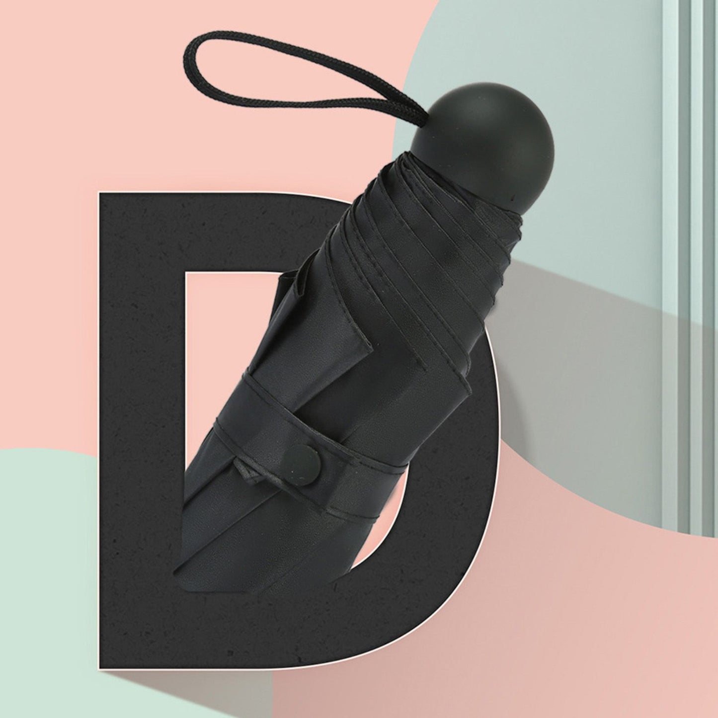 Capsule Umbrella Mini Pocket UV Resistant 2 Use 5 Section 8 Edged Outdoor Accessories Black V1294-YM3117220243713-0421