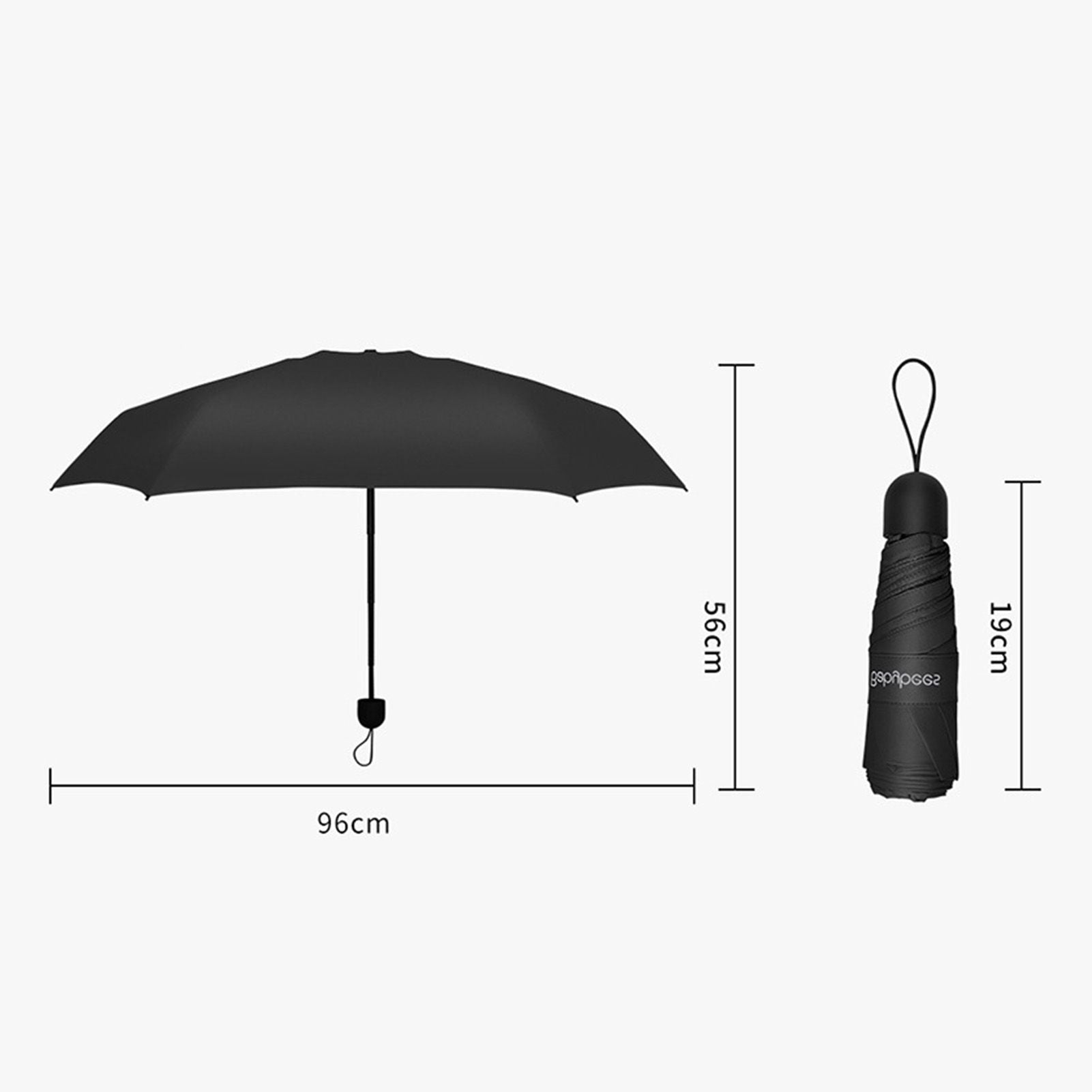 Capsule Umbrella Mini Pocket UV Resistant 2 Use 5 Section 8 Edged Outdoor Accessories Black V1294-YM3117220243713-0421