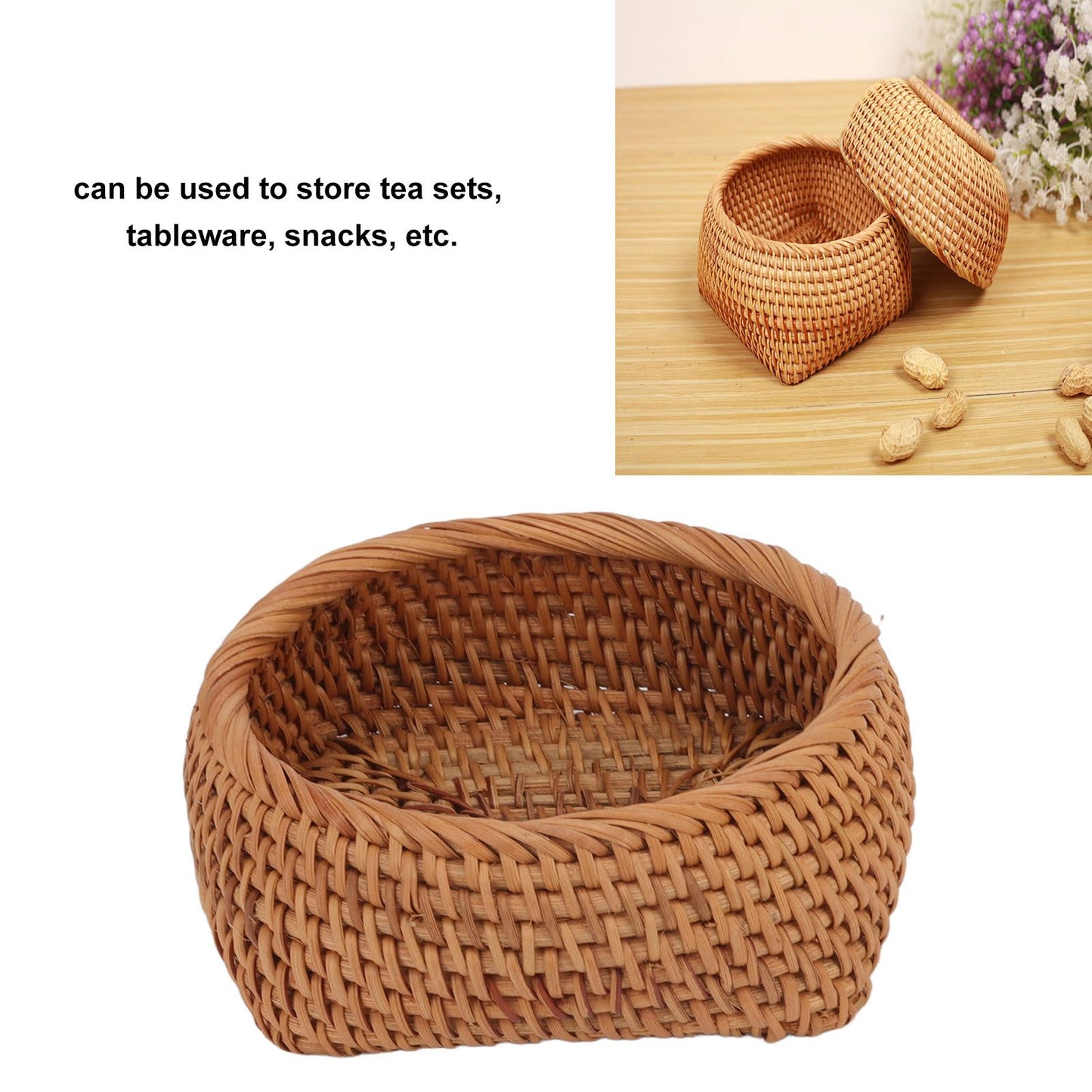 Rattan Storage Basket Hand Woven Simple Exquisite Rattan Organizer Storage Basket for Tea Sets Tableware S V1294-YM3117220246411-0421