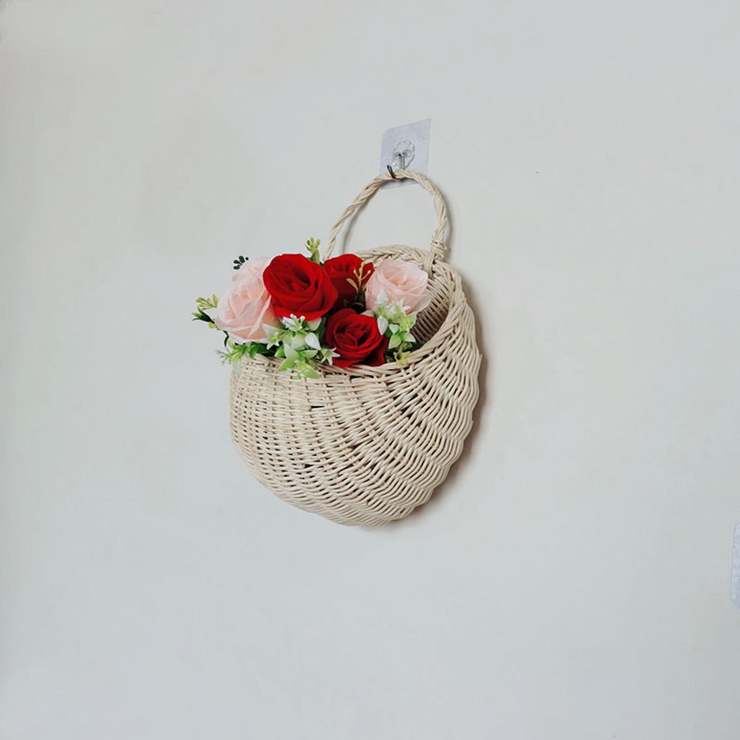 Wall Hanging Rattan Basket Multifunctional Wall Mounted Woven Storage Basket for Home Beige V1294-YM3117220247011-0421
