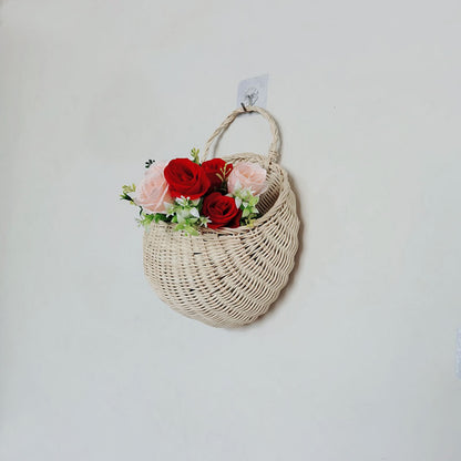 Wall Hanging Rattan Basket Multifunctional Wall Mounted Woven Storage Basket for Home Beige V1294-YM3117220247011-0421