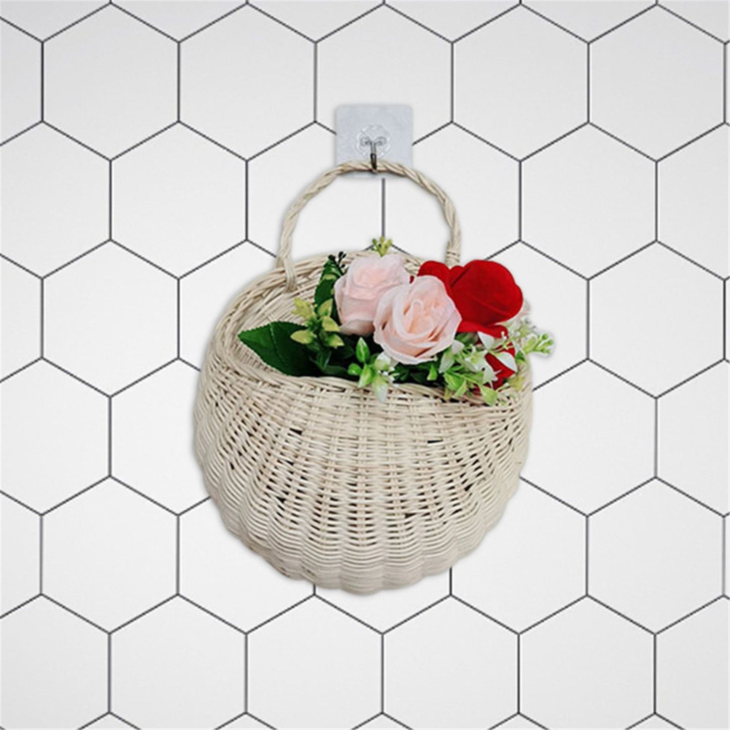 Wall Hanging Rattan Basket Multifunctional Wall Mounted Woven Storage Basket for Home Beige V1294-YM3117220247011-0421