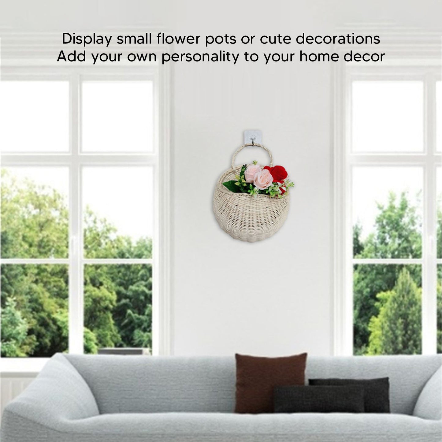 Wall Hanging Rattan Basket Multifunctional Wall Mounted Woven Storage Basket for Home Beige V1294-YM3117220247011-0421