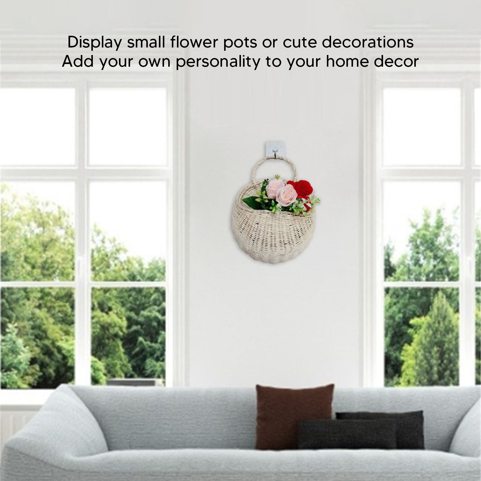 Wall Hanging Rattan Basket Multifunctional Wall Mounted Woven Storage Basket for Home Beige V1294-YM3117220247011-0421