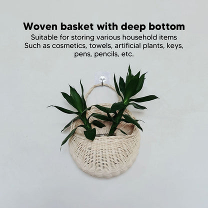 Wall Hanging Rattan Basket Multifunctional Wall Mounted Woven Storage Basket for Home Beige V1294-YM3117220247011-0421