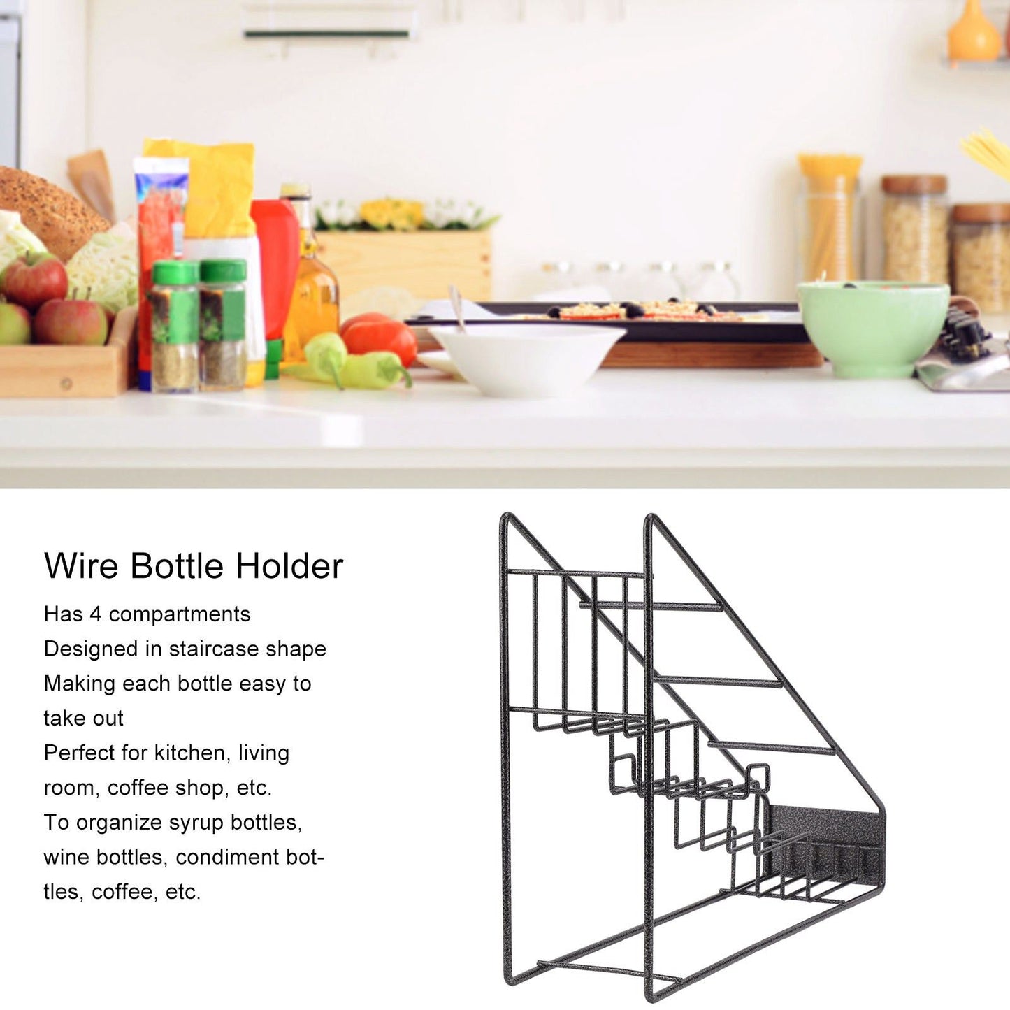 Wire Bottle Holder 4 Compartments Stainless Steel Syrup Bottle Holder Stable Coffee Spice Rack Shelf for V1294-YM3118220227811-0421