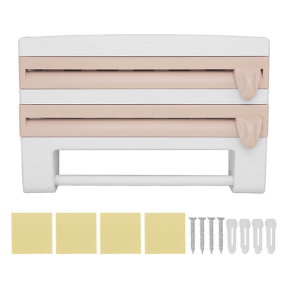Cling Film Holder Wall Mount Multifunctional Cling Film Cutter with Screws for Kitchen Khaki V1294-YM3118220232611-0421