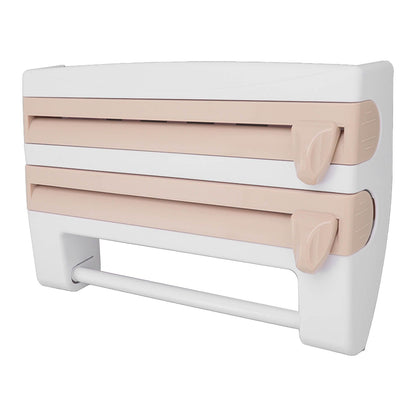 Cling Film Holder Wall Mount Multifunctional Cling Film Cutter with Screws for Kitchen Khaki V1294-YM3118220232611-0421