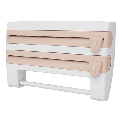 Cling Film Holder Wall Mount Multifunctional Cling Film Cutter with Screws for Kitchen Khaki V1294-YM3118220232611-0421