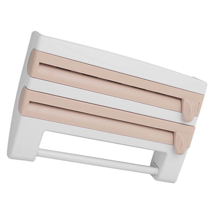 Cling Film Holder Wall Mount Multifunctional Cling Film Cutter with Screws for Kitchen Khaki V1294-YM3118220232611-0421