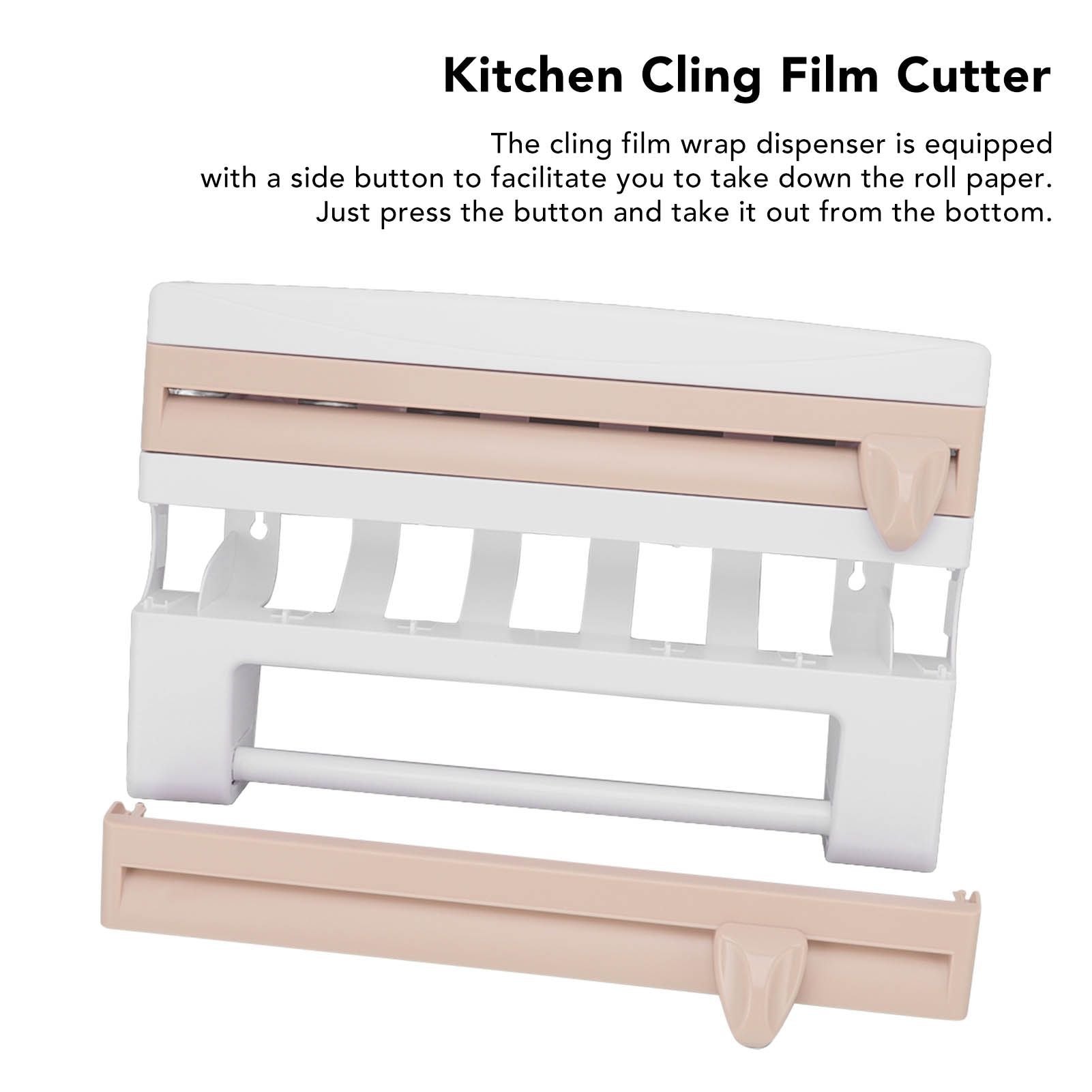 Cling Film Holder Wall Mount Multifunctional Cling Film Cutter with Screws for Kitchen Khaki V1294-YM3118220232611-0421