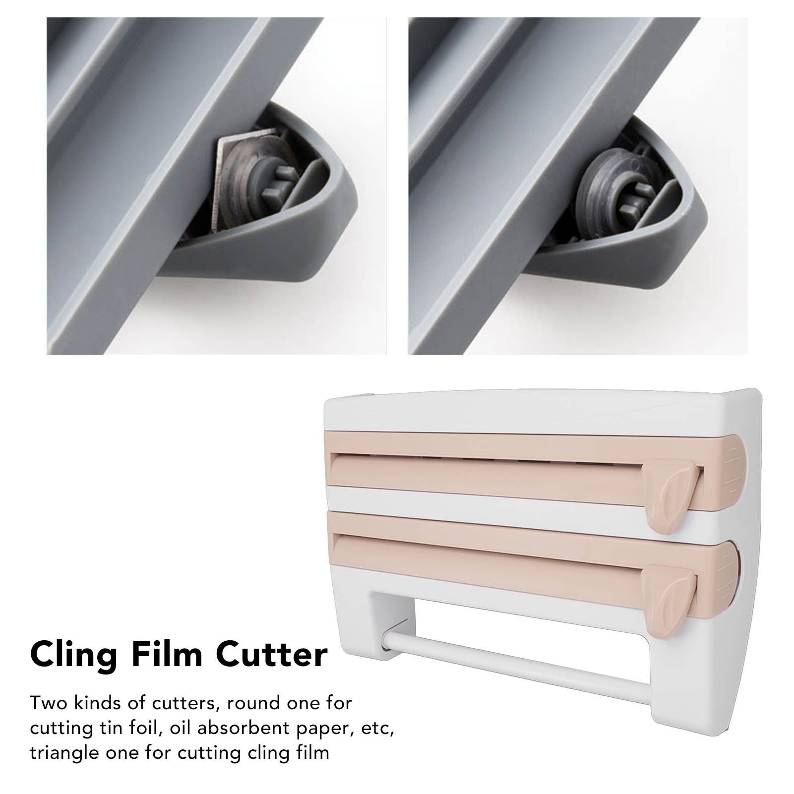 Cling Film Holder Wall Mount Multifunctional Cling Film Cutter with Screws for Kitchen Khaki V1294-YM3118220232611-0421