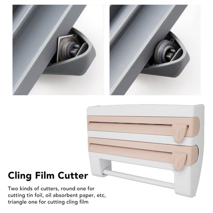 Cling Film Holder Wall Mount Multifunctional Cling Film Cutter with Screws for Kitchen Khaki V1294-YM3118220232611-0421