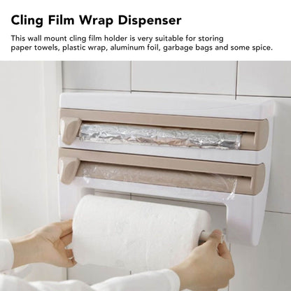 Cling Film Holder Wall Mount Multifunctional Cling Film Cutter with Screws for Kitchen Khaki V1294-YM3118220232611-0421