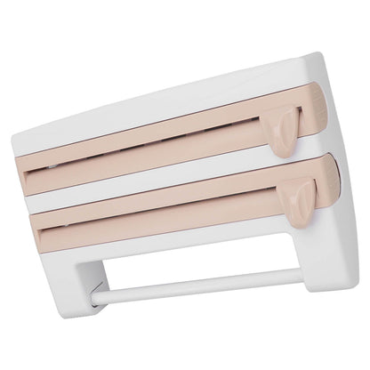 Cling Film Holder Wall Mount Multifunctional Cling Film Cutter with Screws for Kitchen Khaki V1294-YM3118220232611-0421
