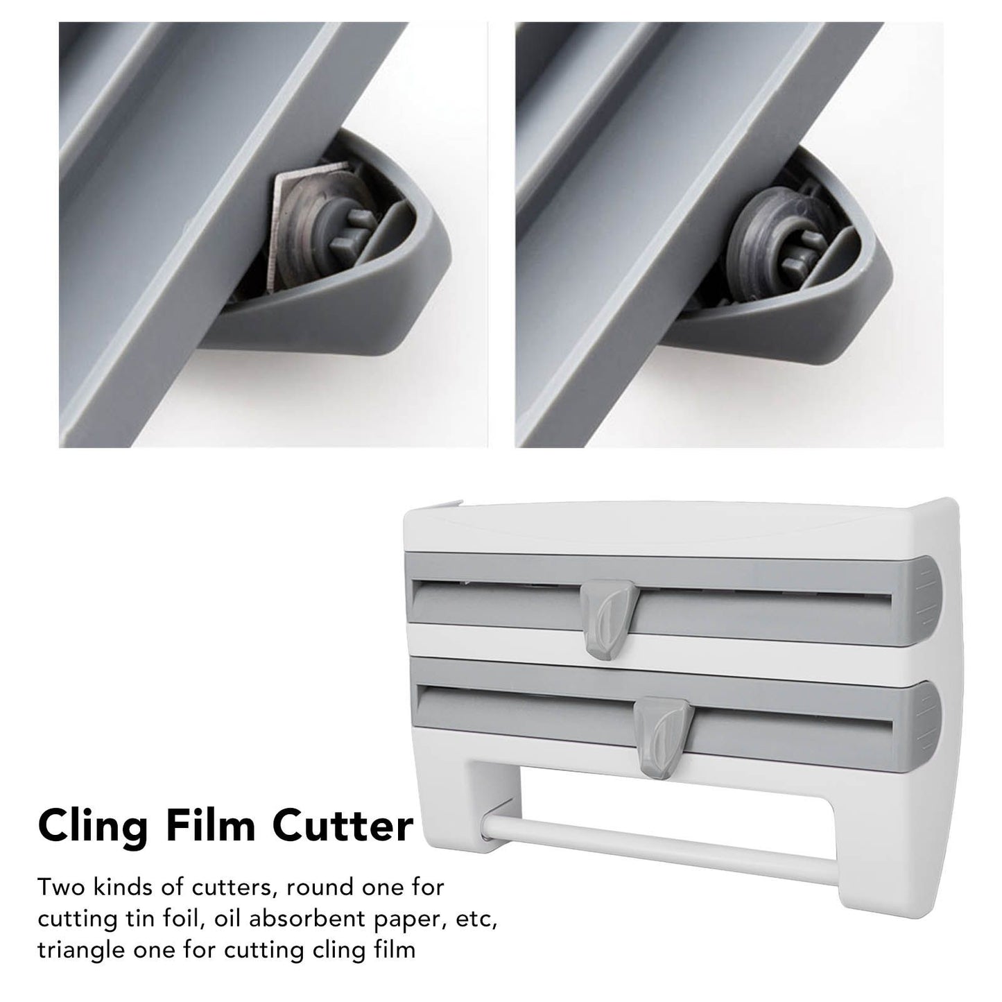 Cling Film Holder Wall Mount Multifunctional Cling Film Cutter with Screws for Kitchen Grey Blue V1294-YM3118220232612-0421