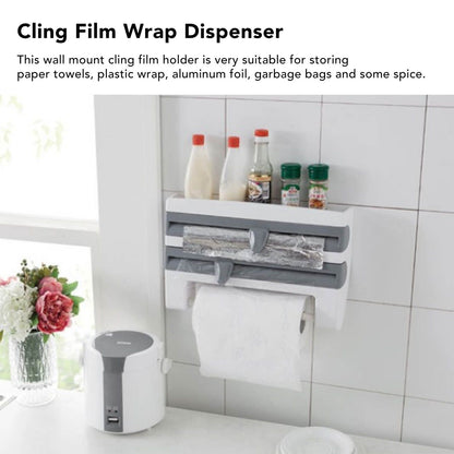 Cling Film Holder Wall Mount Multifunctional Cling Film Cutter with Screws for Kitchen Grey Blue V1294-YM3118220232612-0421