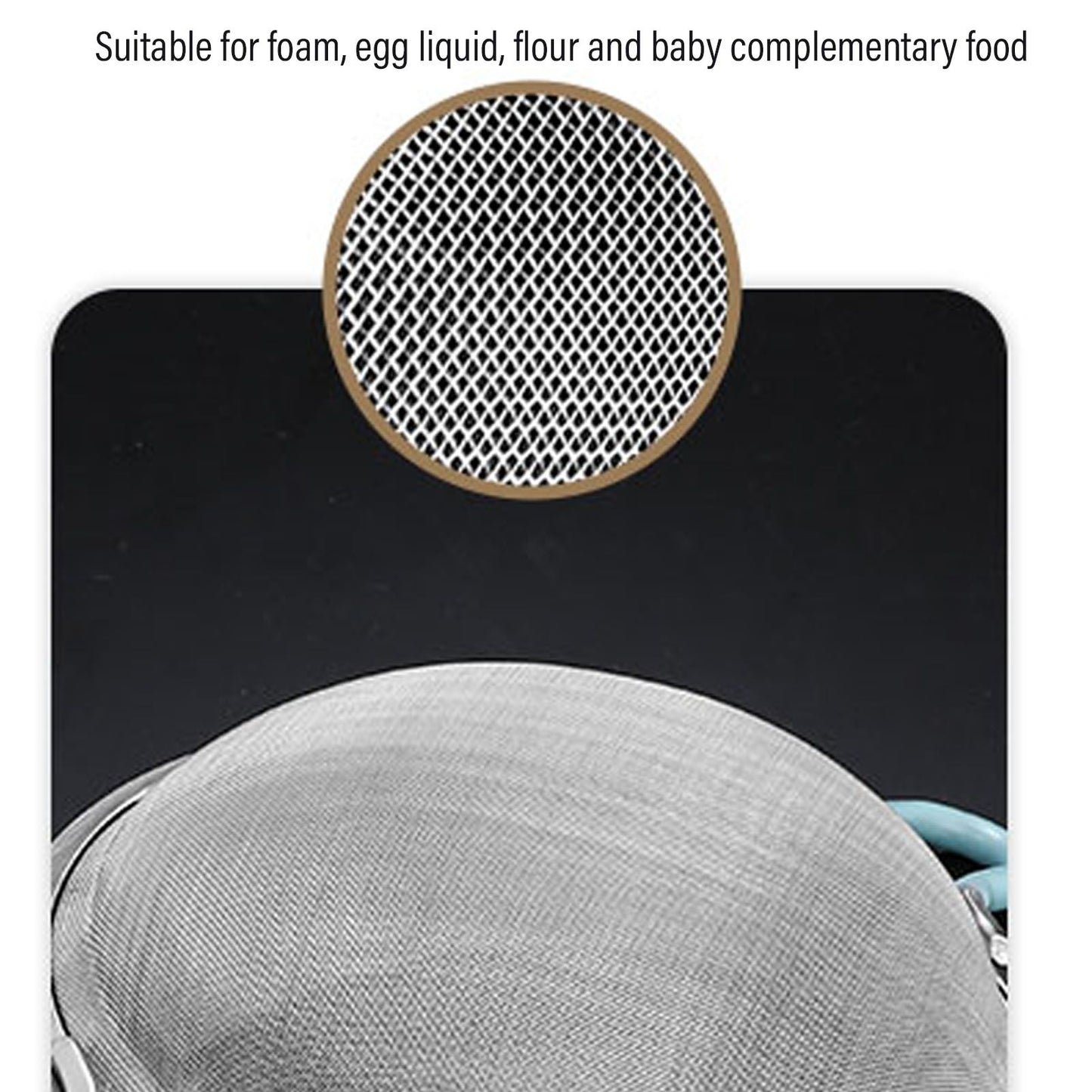 60 Mesh Fine Strainer Stainless Steel Handheld Flour Colander with Long Handle for Kitchen 14cm/5.5in V1294-YM3118220234911-0421
