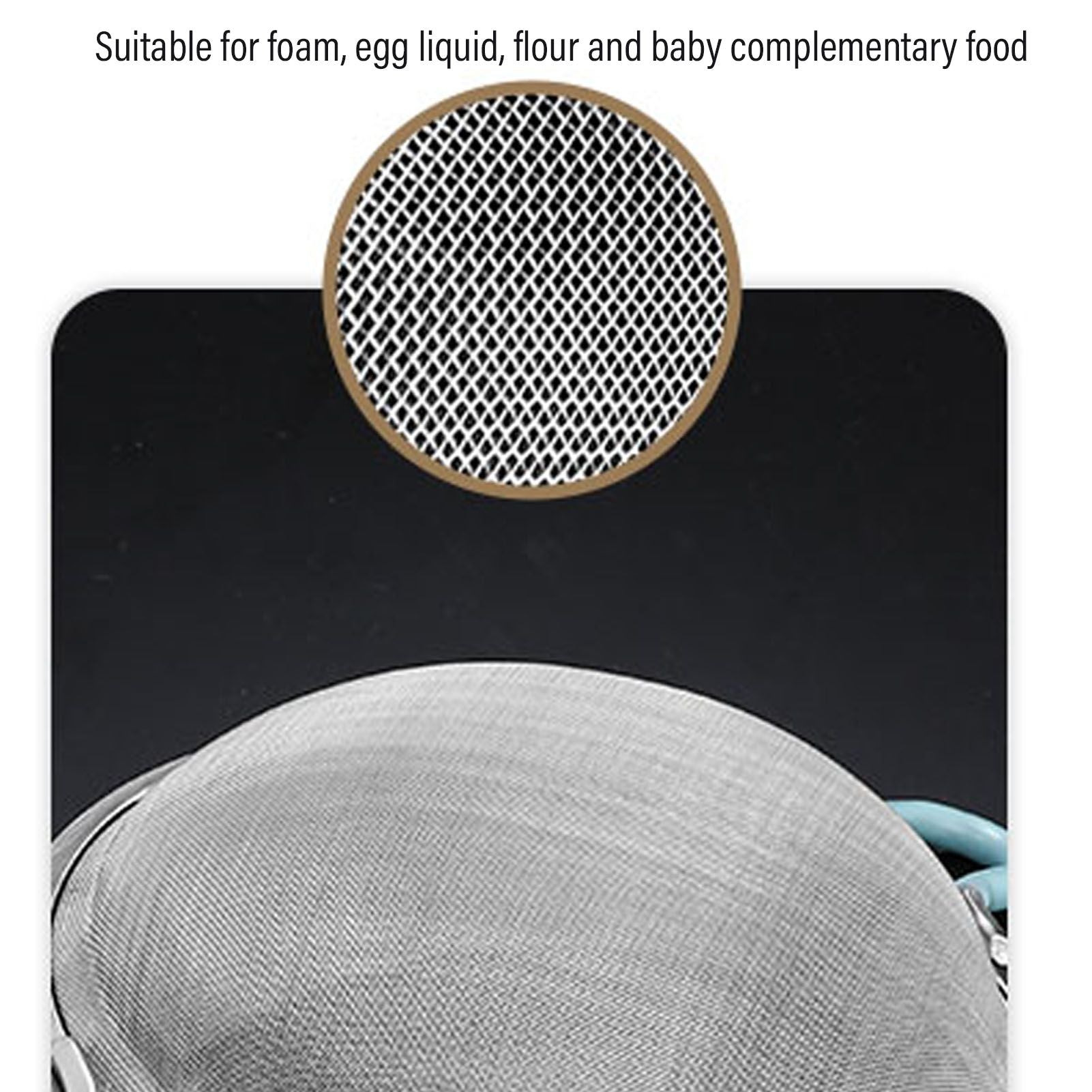 60 Mesh Fine Strainer Stainless Steel Handheld Flour Colander with Long Handle for Kitchen 14cm/5.5in V1294-YM3118220234911-0421