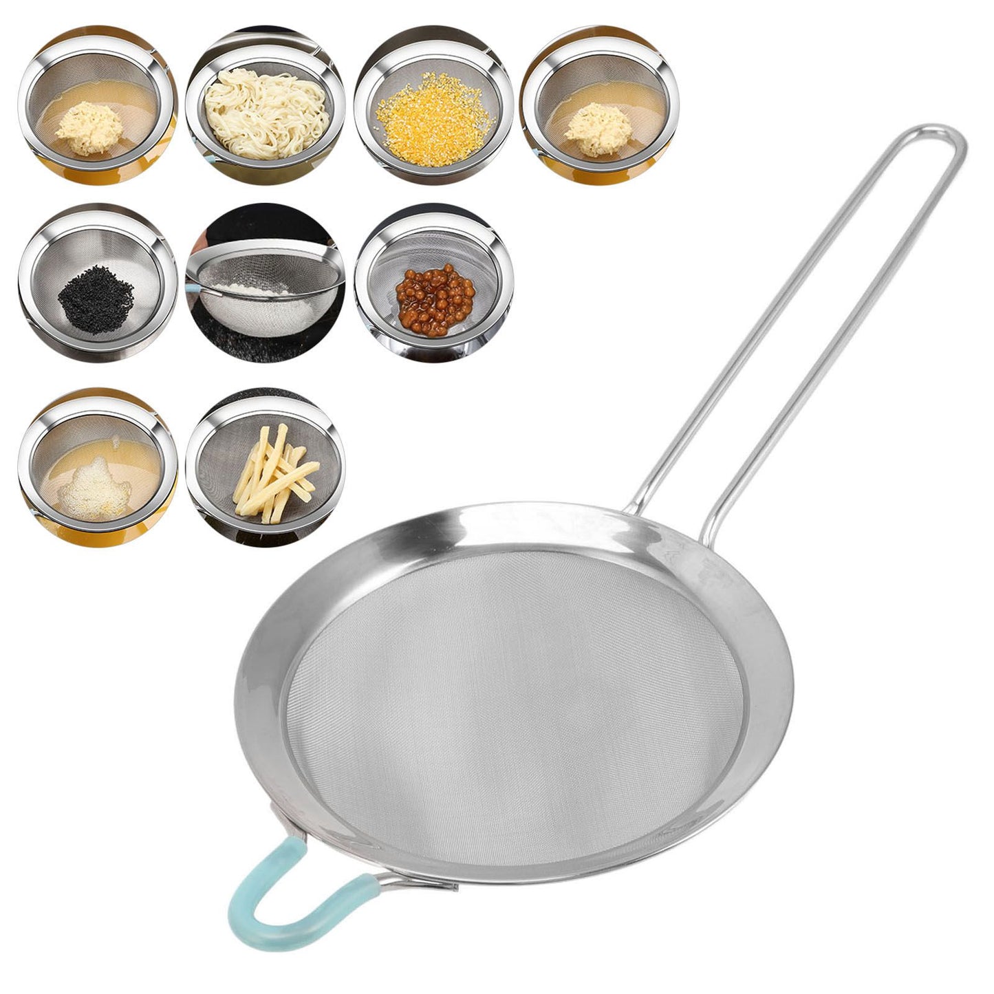 60 Mesh Fine Strainer Stainless Steel Handheld Flour Colander with Long Handle for Kitchen 20cm/7.9in V1294-YM3118220234912-0421
