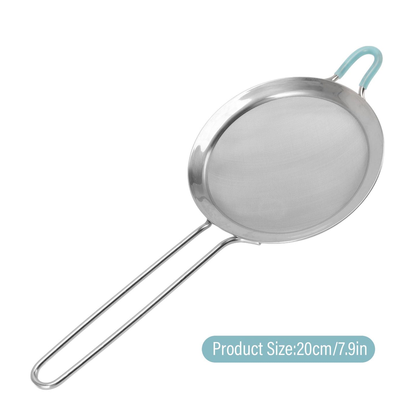 60 Mesh Fine Strainer Stainless Steel Handheld Flour Colander with Long Handle for Kitchen 20cm/7.9in V1294-YM3118220234912-0421